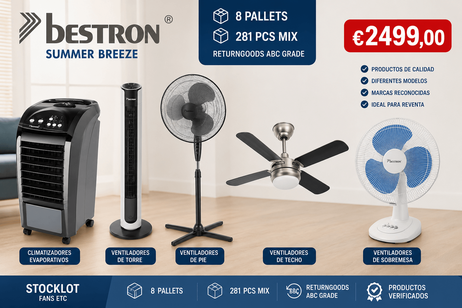 Mixed Fans Stocklot – 281 Units | 8 Pallets | ABC Returngoods
