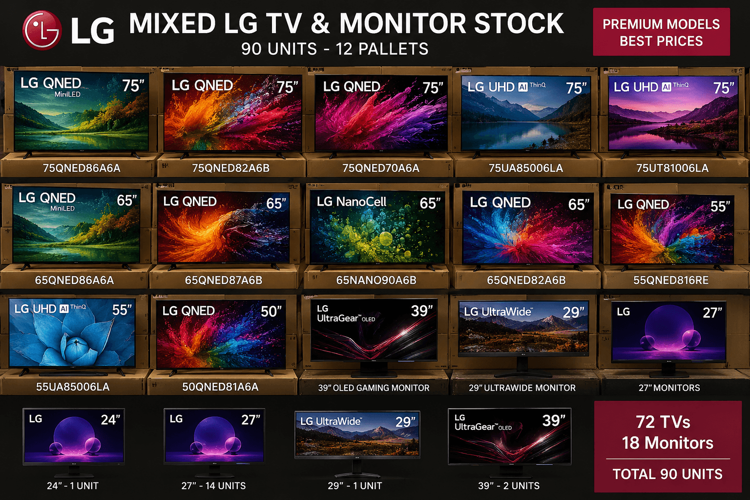 LG 75QNED86A6A & Mixed LG TV Stock – 90 Units / 12 Pallets