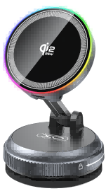 CX046 Smart Qi 2.2 25W Wireless Charger with Suction Cup and Color-Changing Lights Titanium Gray (Includes Magnetic Ring + 1.5m Braided Cabl