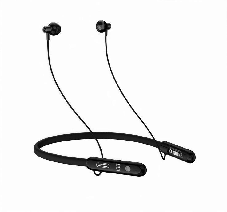 BS36 Magnetic Neckband Sports Earphones (LED Display, Touch Controls, TF Card) Black