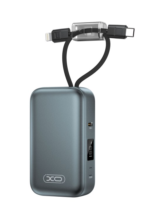 PR297 22.5W Fully Compatible Mini Digital Display Fast Charging Power Bank (Includes iP and Type-C Cables) 10000mAh gray