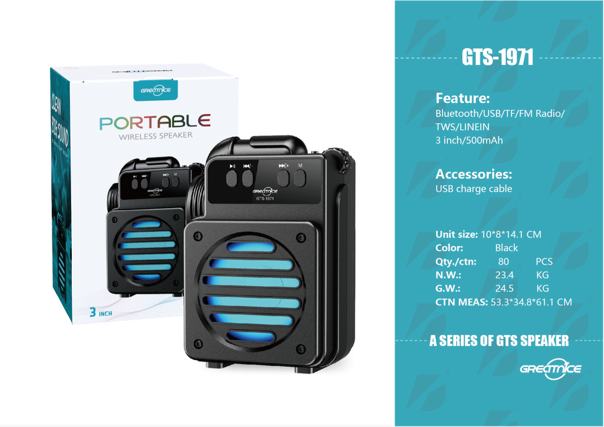 Altavoz 3'' Bluetooth/Fm Radio/Tws/Karaoke/Luz Rgb/Linein/ Cargador Us